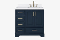 Ariel stafford 37 inch single right offset rectangle sink vanity with carrara white marble countertop w/0.75" edge in white