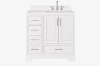 Ariel stafford 37 inch single right offset rectangle sink vanity with carrara white marble countertop w/0.75" edge in white