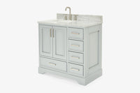 Ariel stafford 37 inch single left offset rectangle sink vanity with carrara white marble countertop w/0.75" edge in midnight blue