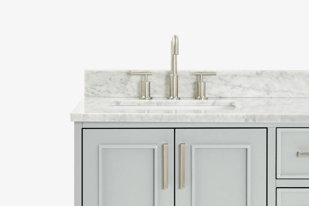 Ariel stafford 37 inch single left offset rectangle sink vanity with carrara white marble countertop w/0.75" edge in midnight blue