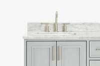 Ariel stafford 37 inch single left offset rectangle sink vanity with carrara white marble countertop w/0.75" edge in midnight blue