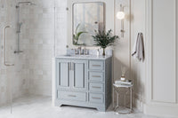 Ariel stafford 37 inch single left offset rectangle sink vanity with carrara white marble countertop w/0.75" edge in midnight blue