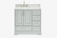 Ariel stafford 37 inch single left offset rectangle sink vanity with carrara white marble countertop w/0.75" edge in midnight blue