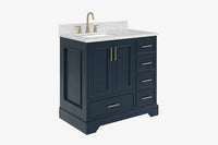 Ariel stafford 37 inch single left offset rectangle sink vanity with carrara white marble countertop w/0.75" edge in midnight blue