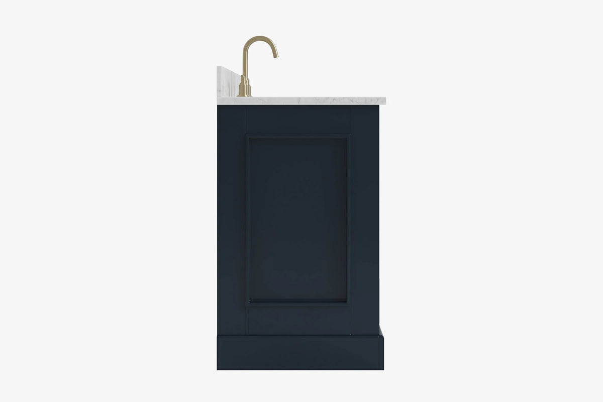 Ariel stafford 37 inch single left offset rectangle sink vanity with carrara white marble countertop w/0.75" edge in midnight blue