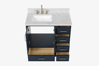 Ariel stafford 37 inch single left offset rectangle sink vanity with carrara white marble countertop w/0.75" edge in midnight blue