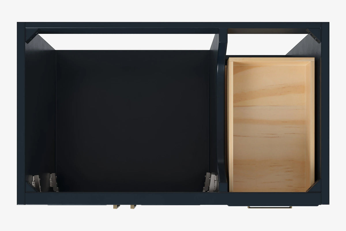 Ariel stafford 37 inch single left offset rectangle sink vanity with carrara white marble countertop w/0.75" edge in midnight blue