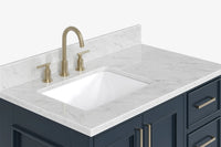 Ariel stafford 37 inch single left offset rectangle sink vanity with carrara white marble countertop w/0.75" edge in midnight blue