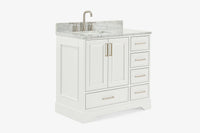 Ariel stafford 37 inch single left offset rectangle sink vanity with carrara white marble countertop w/0.75" edge in midnight blue