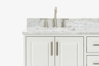 Ariel stafford 37 inch single left offset rectangle sink vanity with carrara white marble countertop w/0.75" edge in midnight blue