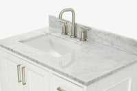Ariel stafford 37 inch single left offset rectangle sink vanity with carrara white marble countertop w/0.75" edge in midnight blue