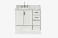 Ariel stafford 37 inch single left offset rectangle sink vanity with carrara white marble countertop w/0.75" edge in midnight blue