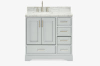 Ariel stafford 37 inch single left offset rectangle sink vanity with carrara white marble countertop w/0.75" edge in midnight blue