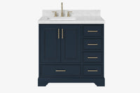 Ariel stafford 37 inch single left offset rectangle sink vanity with carrara white marble countertop w/0.75" edge in midnight blue