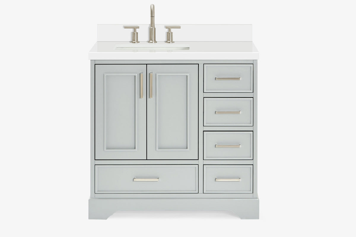 Ariel stafford 37 inch single left offset rectangle sink vanity with carrara white marble countertop w/0.75" edge in midnight blue