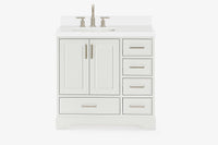Ariel stafford 37 inch single left offset rectangle sink vanity with carrara white marble countertop w/0.75" edge in midnight blue