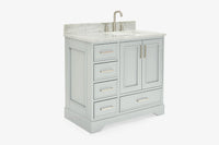 Ariel stafford 37 inch single right offset rectangle sink vanity with carrara white marble countertop w/0.75" edge in white