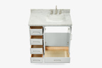 Ariel stafford 37 inch single right offset rectangle sink vanity with carrara white marble countertop w/0.75" edge in white
