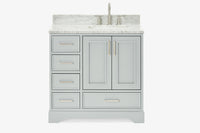 Ariel stafford 37 inch single right offset rectangle sink vanity with carrara white marble countertop w/0.75" edge in white