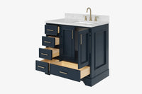 Ariel stafford 37 inch single right offset rectangle sink vanity with carrara white marble countertop w/0.75" edge in white