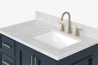 Ariel stafford 37 inch single right offset rectangle sink vanity with carrara white marble countertop w/0.75" edge in white