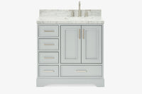 Ariel stafford 37 inch single right offset rectangle sink vanity with carrara white marble countertop w/0.75" edge in white