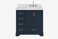 Ariel stafford 37 inch single right offset rectangle sink vanity with carrara white marble countertop w/0.75" edge in white
