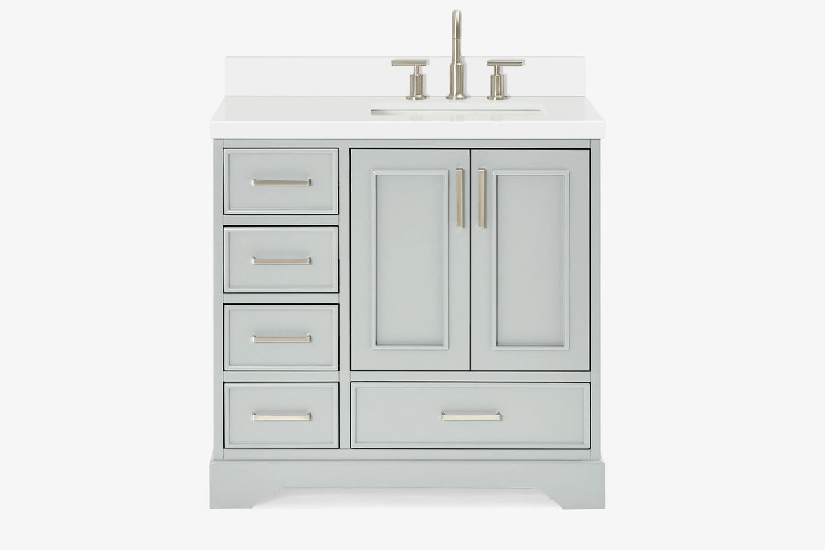 Ariel stafford 37 inch single right offset rectangle sink vanity with carrara white marble countertop w/0.75" edge in white
