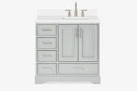 Ariel stafford 37 inch single right offset rectangle sink vanity with carrara white marble countertop w/0.75" edge in white