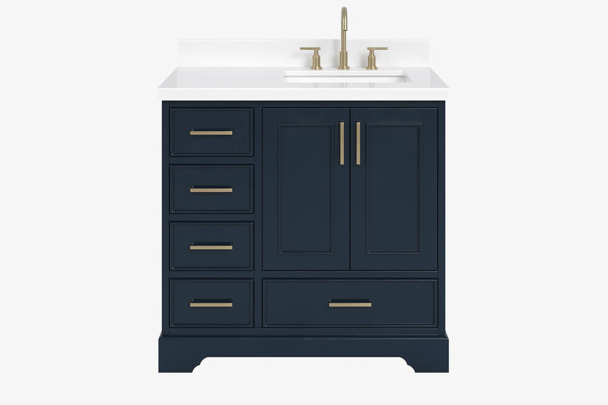 Ariel stafford 37 inch single right offset rectangle sink vanity with carrara white marble countertop w/0.75" edge in white