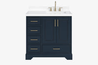 Ariel stafford 37 inch single right offset rectangle sink vanity with carrara white marble countertop w/0.75" edge in white