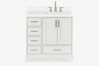 Ariel stafford 37 inch single right offset rectangle sink vanity with carrara white marble countertop w/0.75" edge in white