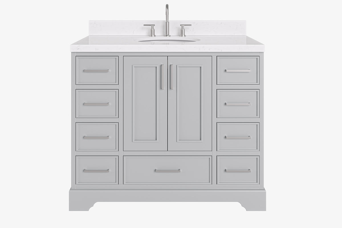 Skip to the beginning of the images gallery Ariel stafford 43 inch single oval sink vanity with carrara white marble countertop w/0.75" edge in white