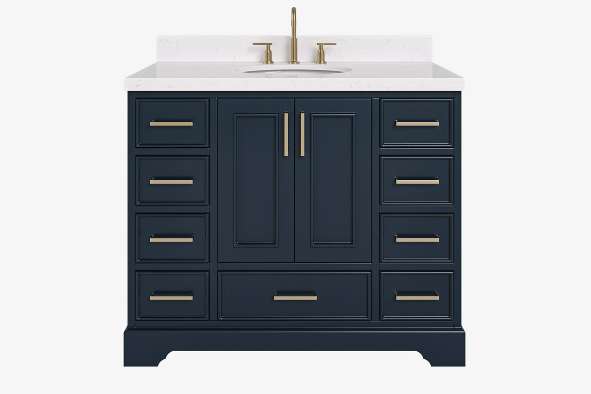 Skip to the beginning of the images gallery Ariel stafford 43 inch single oval sink vanity with carrara white marble countertop w/0.75" edge in white