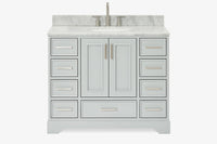 Skip to the beginning of the images gallery Ariel stafford 43 inch single oval sink vanity with carrara white marble countertop w/0.75" edge in white