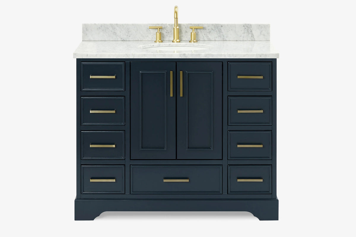 Skip to the beginning of the images gallery Ariel stafford 43 inch single oval sink vanity with carrara white marble countertop w/0.75" edge in white