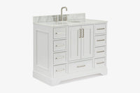 Skip to the beginning of the images gallery Ariel stafford 43 inch single oval sink vanity with carrara white marble countertop w/0.75" edge in white