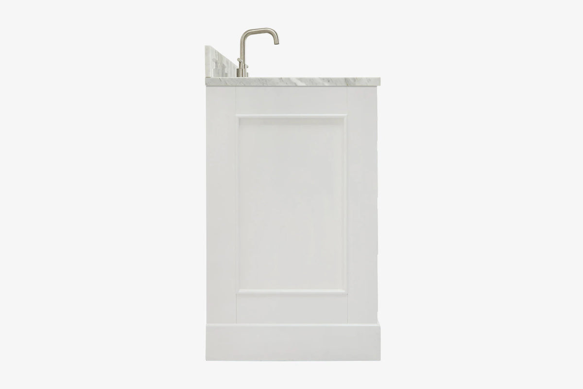 Skip to the beginning of the images gallery Ariel stafford 43 inch single oval sink vanity with carrara white marble countertop w/0.75" edge in white