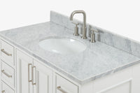 Skip to the beginning of the images gallery Ariel stafford 43 inch single oval sink vanity with carrara white marble countertop w/0.75" edge in white