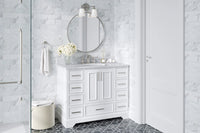 Skip to the beginning of the images gallery Ariel stafford 43 inch single oval sink vanity with carrara white marble countertop w/0.75" edge in white