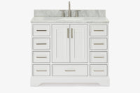 Skip to the beginning of the images gallery Ariel stafford 43 inch single oval sink vanity with carrara white marble countertop w/0.75" edge in white