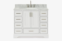 Skip to the beginning of the images gallery Ariel stafford 43 inch single oval sink vanity with carrara white marble countertop w/0.75" edge in white