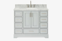 Skip to the beginning of the images gallery Ariel stafford 43 inch single oval sink vanity with carrara white marble countertop w/0.75" edge in white