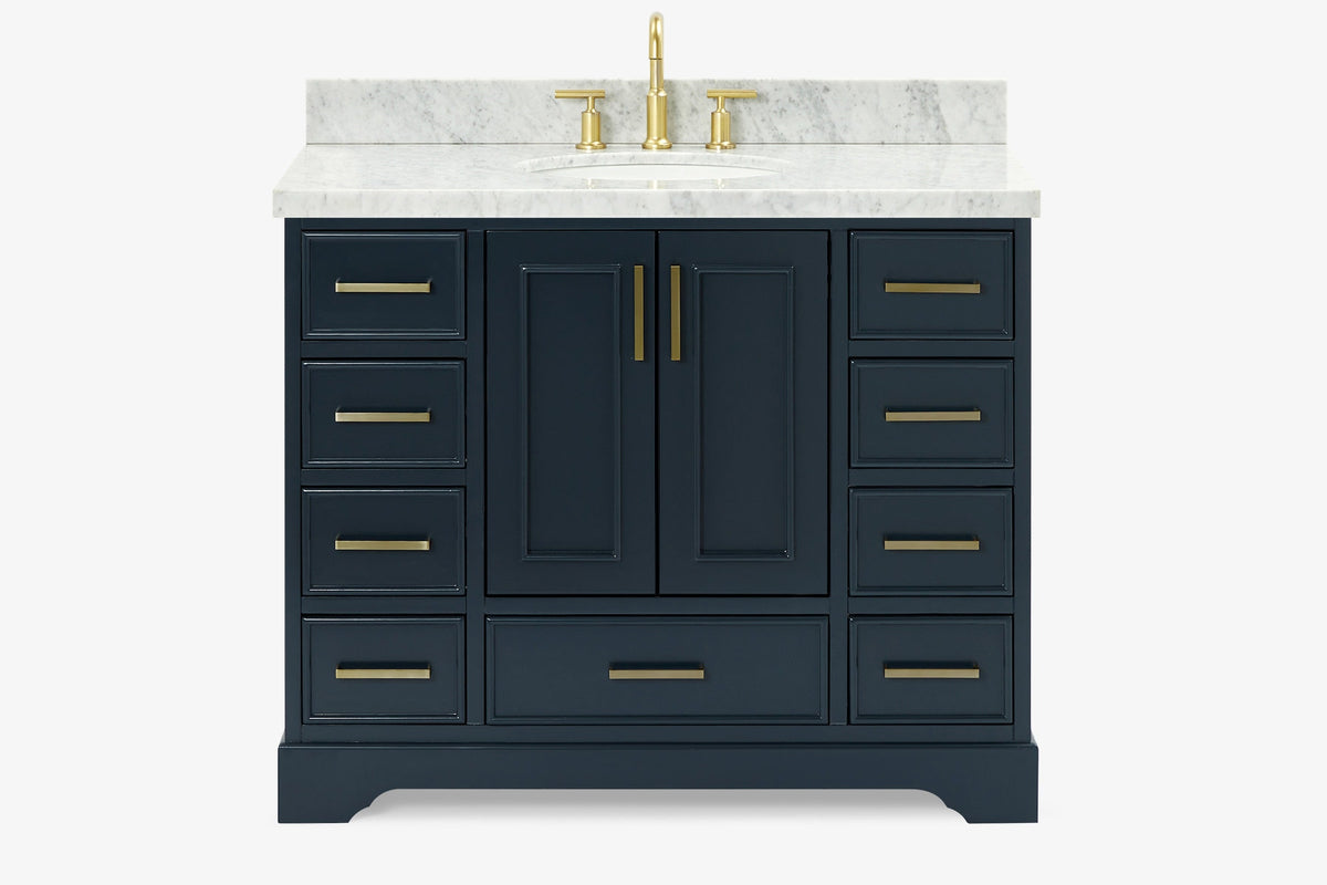 Skip to the beginning of the images gallery Ariel stafford 43 inch single oval sink vanity with carrara white marble countertop w/0.75" edge in white