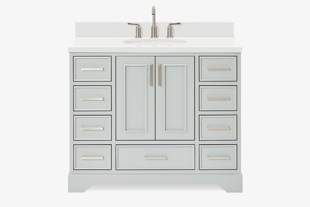 Skip to the beginning of the images gallery Ariel stafford 43 inch single oval sink vanity with carrara white marble countertop w/0.75" edge in white