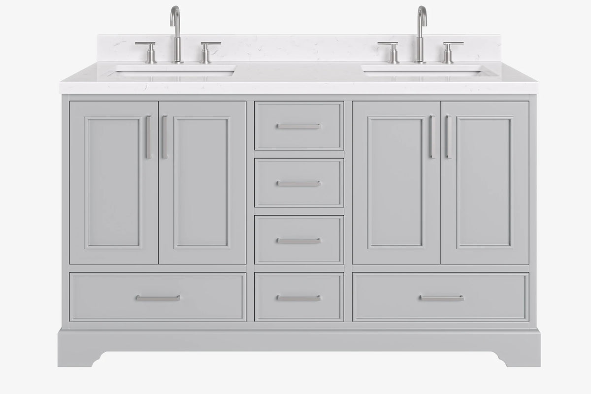 Ariel stafford 61 inch double rectangle sink vanity with carrara white marble countertop w/0.75" edge in white