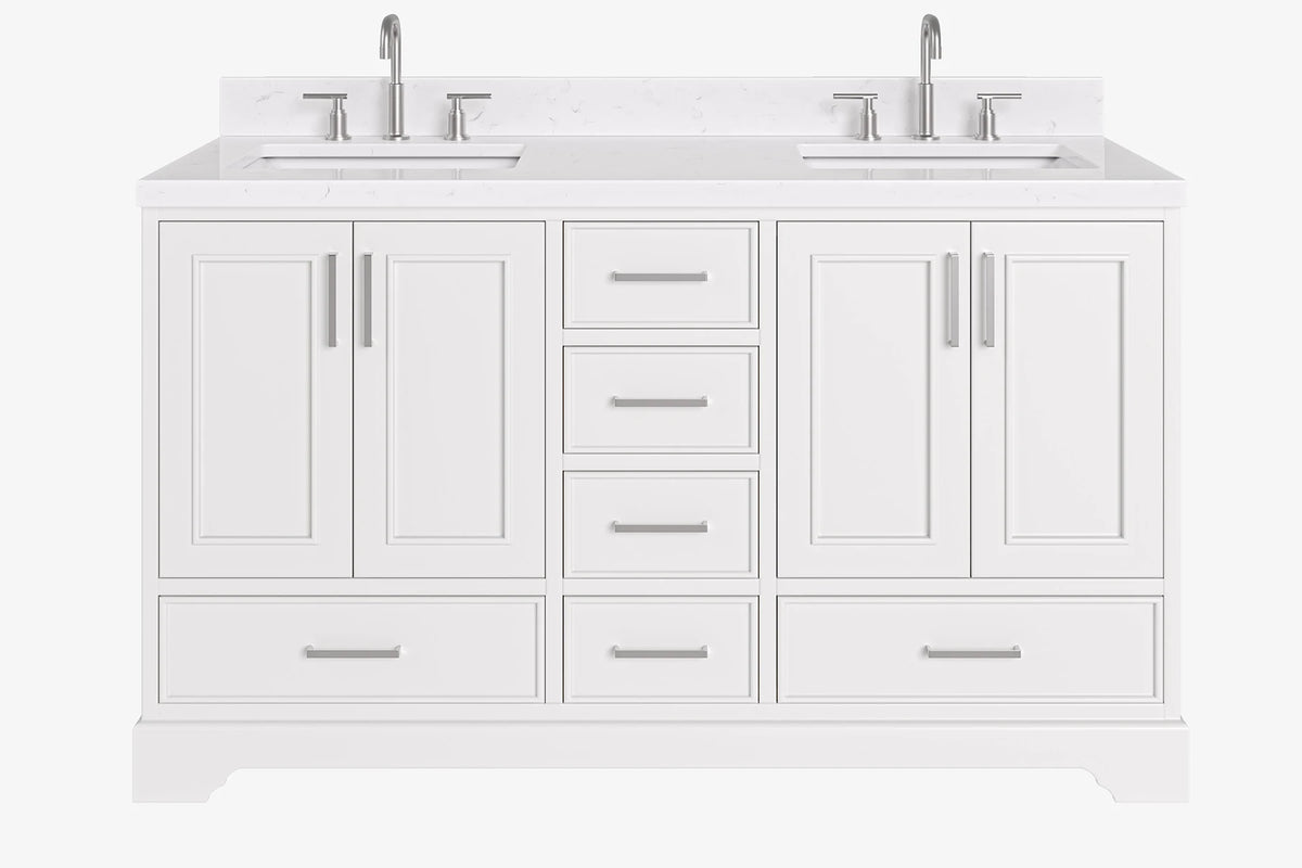 Ariel stafford 61 inch double rectangle sink vanity with carrara white marble countertop w/0.75" edge in white