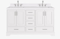 Ariel stafford 61 inch double rectangle sink vanity with carrara white marble countertop w/0.75" edge in white