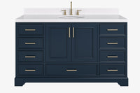 Ariel stafford 61 inch single oval sink vanity with carrara white marble countertop w/0.75" edge in midnight blue