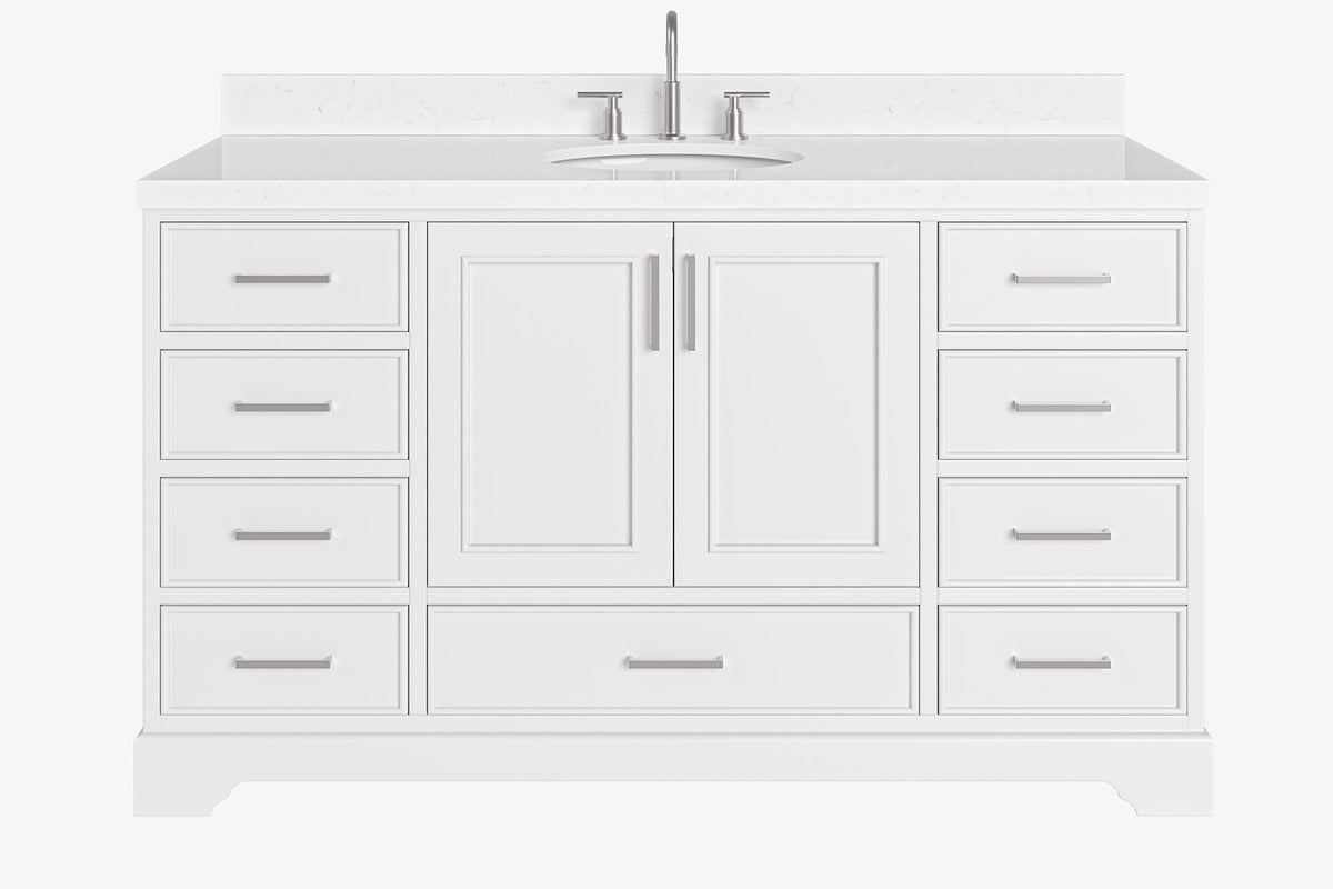 Ariel stafford 61 inch single oval sink vanity with carrara white marble countertop w/0.75" edge in midnight blue